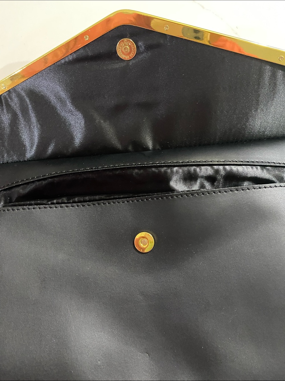 Joy & Iman Black Faux Leather and Suede Clutch with Gold Trim - Picture 5 of 5